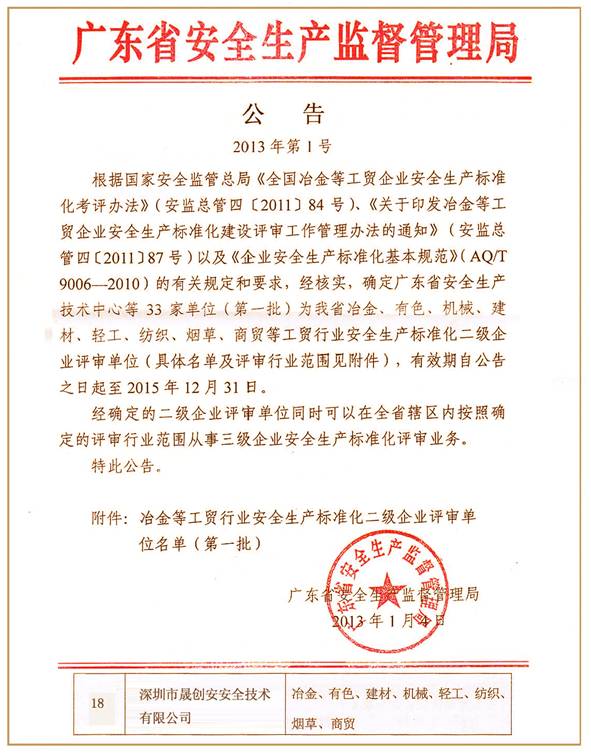 广东省冶金等工贸企业安全标准化二级评审单位文件