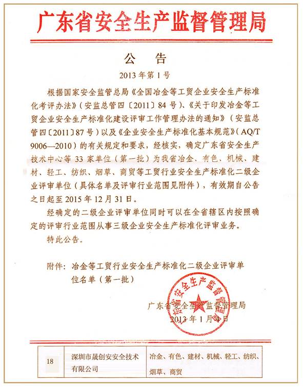 广东省冶金等工贸企业安全标准化二级评审单位文件